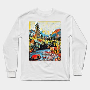 The forest, the creek and the deer in the comics Long Sleeve T-Shirt